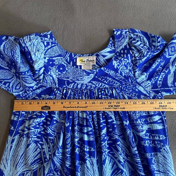 Vtg 80s 90s Two Potato Laguna Beach Midi Tiered Muumuu Dress XS Cotton Blue NOS - Picture 12 of 16